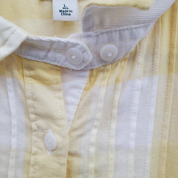L.L.Bean Womens L Yellow White Plaid Cotton Button Up Shirt Collared Classic - Picture 11 of 16
